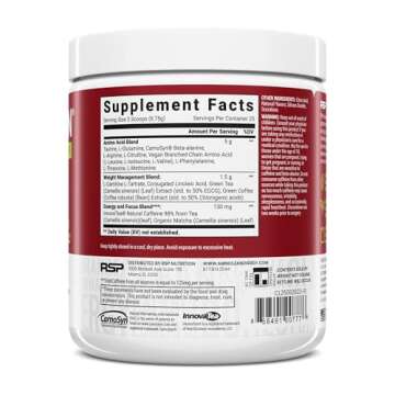 AminoLean Pre Workout Powder, Amino Energy with Natural Caffeine from Green Tea, Vegan BCAA Amino Ac...