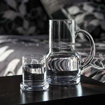 Lily's Home Bedside Night Water Carafe with Tumbler Glass and Handle, Use in Bedroom Bathroom, or Kitchen, Use Cup as Lid, 16 Ounces Modern