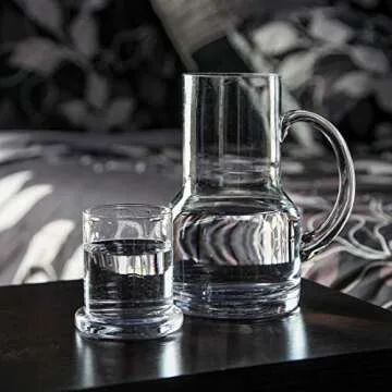 Lily's Home Bedside Night Water Carafe with Tumbler Glass and Handle, Use in Bedroom Bathroom, or Kitchen, Use Cup as Lid, 16 Ounces Modern