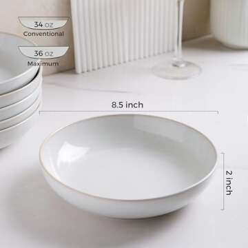 AmorArc 8.5'' Large Ceramic Pasta Bowls, 36oz Stoneware Pasta Serving Bowls Set of 6 for Kitchen, Wi...