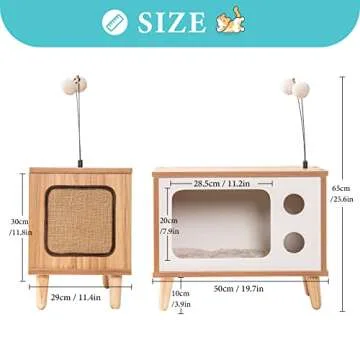 MewooFun Wooden Cat House Cat Bed for Indoor Cats TV-Shaped Cat Condo Sturdy Large Luxury Cat Cave with Cat Scratcher Bell Ball Toys