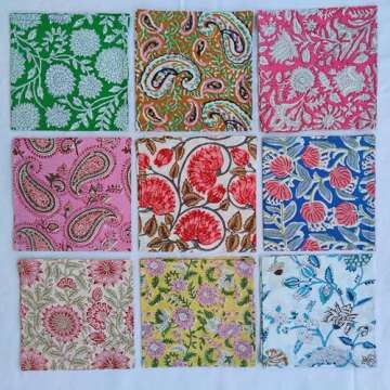 INDIANHANDICRAFTS 10 Pc Mix Lot Napkin Hand Block Print 100% Cotton Made Napkin Size 16 x16 Inch Jai...