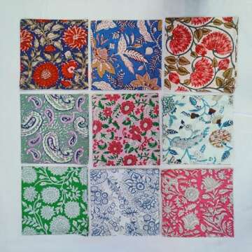 INDIANHANDICRAFTS 10 Pc Mix Lot Napkin Hand Block Print 100% Cotton Made Napkin Size 16 x16 Inch Jaipuri Printed Home Decor Napkin