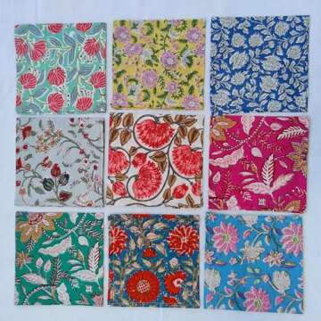 INDIANHANDICRAFTS 10 Pc Mix Lot Napkin Hand Block Print 100% Cotton Made Napkin Size 16 x16 Inch Jaipuri Printed Home Decor Napkin