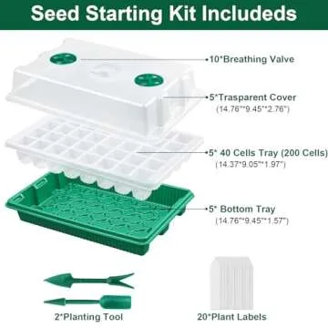 WFOEJEJ 5 Pcks Seed Starter Tray 200 Cells Seed Starter Kit with Humidity Dome, Seed StartingTrays for Seed Seedling Planting Starter, Mini Greenhouse Plant Germination Trays（Green）