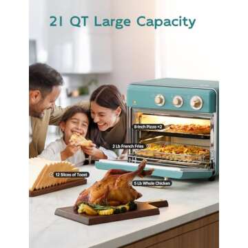 Neretva Toaster Oven & Air Fryer [21 QT& 6-in-1], Compact Toaster Ovens Countertop with 5 Slices 1500W Rapid Heat Air Fryer Toaster Oven Combo Stainless Steel for Bake/Toast/Broil/Air Fryer/Defrost