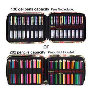 qianshan 202 Colored Pencils Pencil Case - 136 Color Gel Pens Pen Bag or Marker Organizer - Universal Artist Use Supply Zippered Large Capacity Slot Super Big Professional Storage Forest-Friends