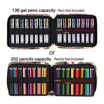qianshan 202 Colored Pencils Pencil Case - 136 Color Gel Pens Pen Bag or Marker Organizer - Universal Artist Use Supply Zippered Large Capacity Slot Super Big Professional Storage Forest-Friends