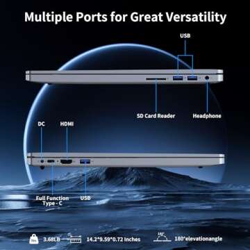 THKGRCE 16 inch Laptop Computer with N95 Processor(Up to 3.4GHz), 16GB DDR4 512GB SSD,FHD 1920x1200P, Full Function Type-C, Full Metal Shell, Fingerprint Reader, 180°Open Angle, 5G Wi-Fi, BT4.2