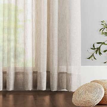 LANTIME Semi Sheer Curtains, Faux Linen Double Pleated Window Sheer Curtains Panels Drapery for Home, Hotel, Office, Camel, 100 W x 102 L Inch, Set of 2