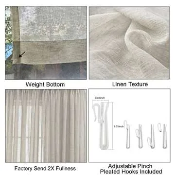 LANTIME Semi Sheer Curtains, Faux Linen Double Pleated Window Sheer Curtains Panels Drapery for Home, Hotel, Office, Camel, 100 W x 102 L Inch, Set of 2