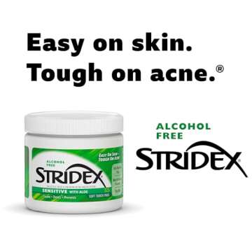 Stridex Medicated Acne Pads, Sensitive, 55 Count – Facial Cleansing Wipes, Alcohol Free Face Treatment, For Mild to Moderate, Smooth Application