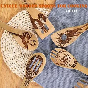 Jack Skellington Wooden Spoons for Cooking Utensils Set - Magic Pattern Burned Spatulas Kitchen Utensil Set for Kitchen Decor,Nightmare Before Christmas GiftS for Fans and Friends