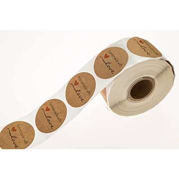 1.5" Round Natural Brown Kraft Homemade with Love Stickers / 500 Brown Kraft Labels Roll/Made in The USA