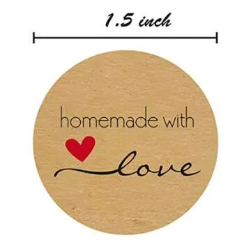 1.5" Round Natural Brown Kraft Homemade with Love Stickers / 500 Brown Kraft Labels Roll/Made in The USA