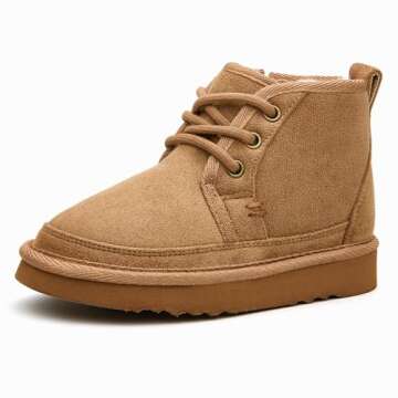 EasyStar Girls and Boys Winter Lace-Up Warm Fur Lining Ankle Boots with Side Zipper