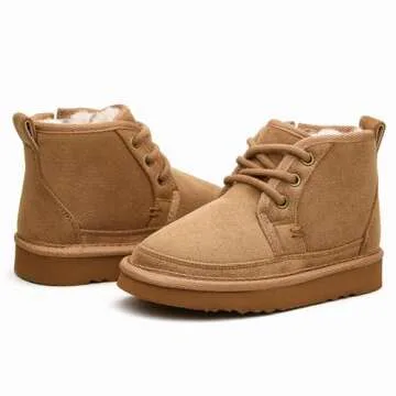 EasyStar Girls and Boys Winter Lace-Up Warm Fur Lining Ankle Boots with Side Zipper