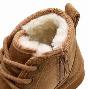 EasyStar Girls and Boys Winter Lace-Up Warm Fur Lining Ankle Boots with Side Zipper