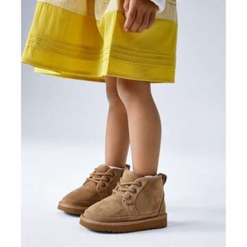 EasyStar Girls and Boys Winter Lace-Up Warm Fur Lining Ankle Boots with Side Zipper