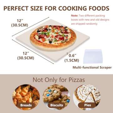 Waykea 12" x 12" Pizza Stone Square Baking Stone | Premium Cordierite Pizza Grilling Stone for Grill Oven RV Oven | Bake Homemade Golden Crispy Crust Pizza