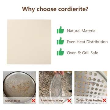 Waykea 12" x 12" Pizza Stone Square Baking Stone | Premium Cordierite Pizza Grilling Stone for Grill Oven RV Oven | Bake Homemade Golden Crispy Crust Pizza