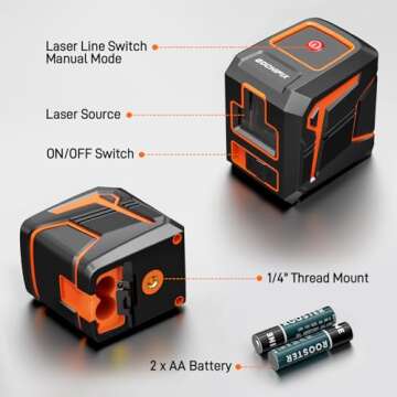 Laser Level 360 Self Leveling Red Line Laser Level Tool Wall Suction Stand Receiver 100ft Line Laser for Picture Hanging Outdoor Rechargeable Battery