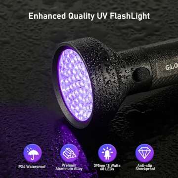 GLOSSDAY 68 LED UV Flashlight - Professional Blacklight for Pet Urine Detection