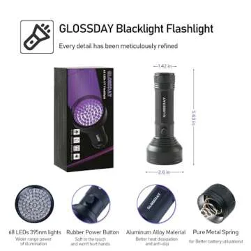 GLOSSDAY 68 LED Blacklight Flashlight for Pet Stains