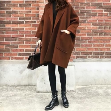 Chouyatou Women's Elegant Open Front Wool Overcoat