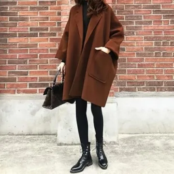 Chouyatou Women's Elegant Open Front Wool Overcoat