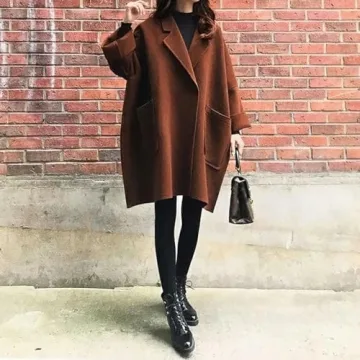 Chouyatou Women's Elegant Open Front Wool Overcoat