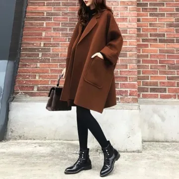 Chouyatou Women's Elegant Open Front Wool Overcoat