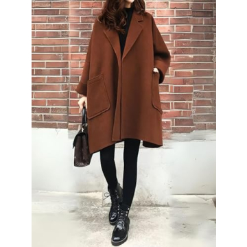 Chouyatou Women's Elegant Open Front Wool Overcoat