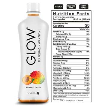 GLOW Sparkling Hydration Drink 16.9oz 12 Pack – Sugar Free Low Calorie All Natural Antioxidant & V...