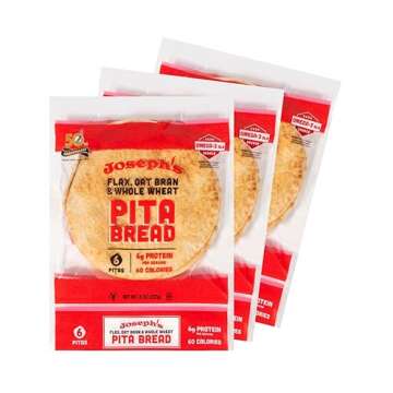 Flax Pita 3 Pack - Joseph's Pita Bread Value 3-Pack, Flax Oat Bran and Whole Wheat, 7g Carbs per Ser...