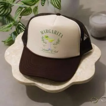 Margarita Social Club Trucker Hat | Margs Tequila Drinking Funny Cute Drinks | Premium Mesh Foam Trucker Hat for Men & Women (US, Alpha, One Size, Brown/Tan)