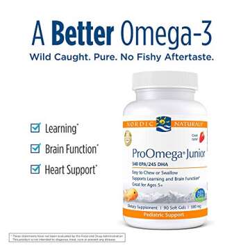 Nordic Naturals ProOmega Junior - Fish Oil, 340 mg EPA, 245 mg DHA, Support for Healthy Neurological...