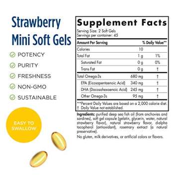 Nordic Naturals ProOmega Junior - Fish Oil, 340 mg EPA, 245 mg DHA, Support for Healthy Neurological, Nervous System, Eye, and Immune System Development*, Strawberry Flavor, 90 Soft Gels
