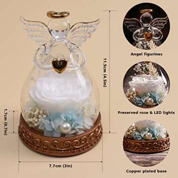 Aastin Angel Gifts for Women, Mom, Grandma, Preserved Real Rose in Glass Angel Figurine with LED Lig...