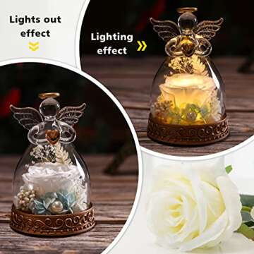 Aastin Angel Gifts for Women, Mom, Grandma, Preserved Real Rose in Glass Angel Figurine with LED Light, Rose Gifts on Mother's Day, Christmas, Birthday, Valentine's Day (White)