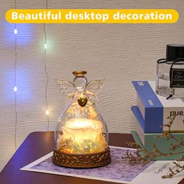 Aastin Angel Gifts for Women, Mom, Grandma, Preserved Real Rose in Glass Angel Figurine with LED Light, Rose Gifts on Mother's Day, Christmas, Birthday, Valentine's Day (White)