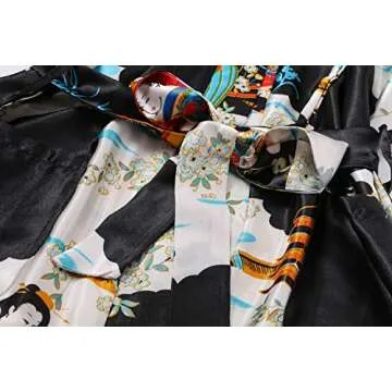 Women's Silky Kimono Robes Long Satin Bathrobes Sleepwear Loungewear Black