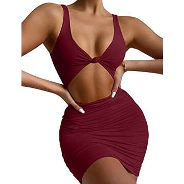 Kaximil Women's Bodycon Sleeveless Mini Party Dress - Wine Red