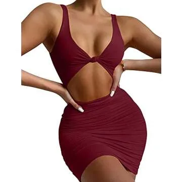 Kaximil Women's Bodycon Sleeveless Mini Party Dress - Wine Red