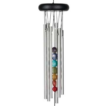 Woodstock Wind Chimes for Outside, Outdoor Decor, Outdoor and Patio Decor, Porch Decor, Meditation, Yoga, Awareness, Relaxation, 17" Woodstock Chakra Chime Seven Stones (CC7)