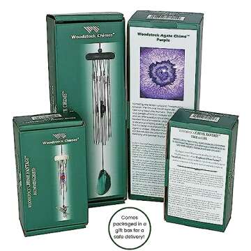 Woodstock Wind Chimes for Outside, Outdoor Decor, Outdoor and Patio Decor, Porch Decor, Meditation, Yoga, Awareness, Relaxation, 17" Woodstock Chakra Chime Seven Stones (CC7)