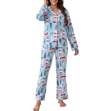 LUBOT Christmas Pajamas 100% Cotton Women's Pajamas 2PC Set Soft Loungewear