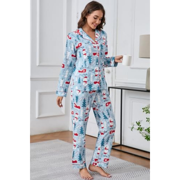 LUBOT Christmas Pajamas Set 100% Cotton Cozy Women PJs