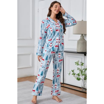 LUBOT Christmas Pajamas Set 100% Cotton Cozy Women PJs