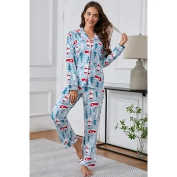 LUBOT Christmas Pajamas Set 100% Cotton Cozy Women PJs
